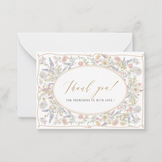 水エレガント色レトロな花ブライダルシャワー ノートカード (正面)