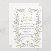 水エレガント色レトロゴールデンフラワーズブライダルSh 招待状 (正面/裏面)