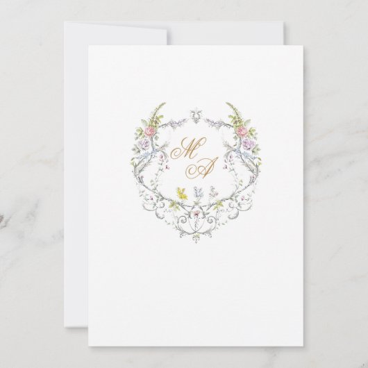 水エレガント色レトロゴールデンフラワーズブライダルSh 招待状 (裏面)