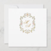 水エレガント色レトロ花フレームブライダル表示 招待状 (裏面)