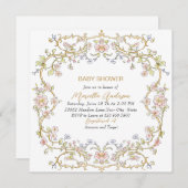 水エレガント色レトロ花フレーム赤ちゃんシャワー 招待状 (正面/裏面)