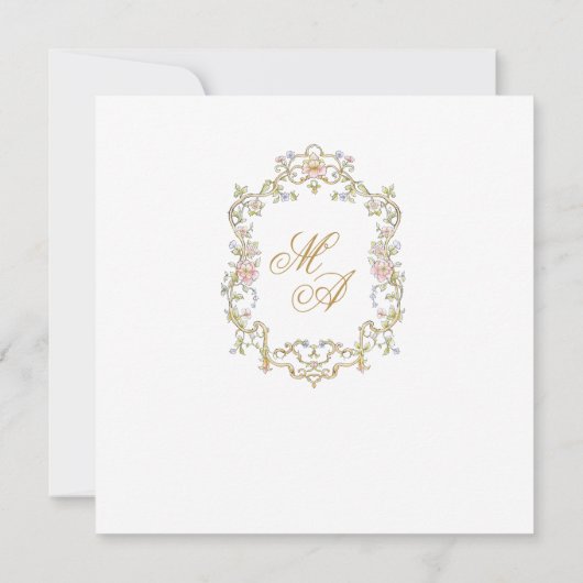 水エレガント色レトロ花フレーム赤ちゃんシャワー 招待状 (裏面)