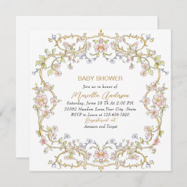 水エレガント色レトロ花フレーム赤ちゃんシャワー 招待状