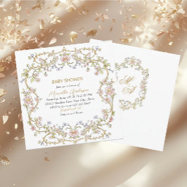 水エレガント色レトロ花フレーム赤ちゃんシャワー 招待状