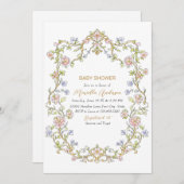 水エレガント色レトロ花フレーム赤ちゃんシャワー 招待状 (正面/裏面)