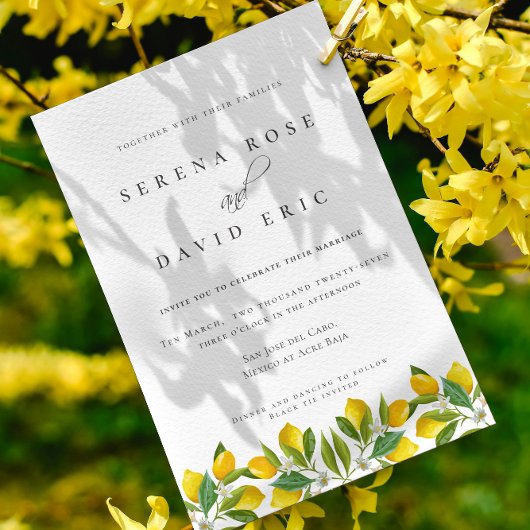 水エレガント色レモンの書道結婚の 招待状