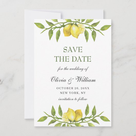 水エレガント色レモンズ結婚グリーンリー セーブザデート (正面)