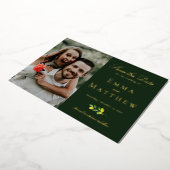 水エレガント色レモンフォトダークグリーン 箔招待状 (回転した状態)