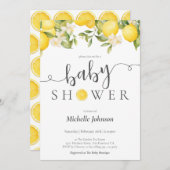 水エレガント色レモンベビーシャワー 招待状 (正面/裏面)