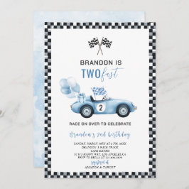 水エレガント色レースカー2nd誕生日パーティー 招待状