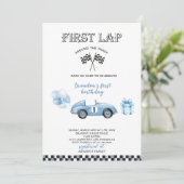 水エレガント色レース車の最初の誕生日パーティー 招待状 (スタンド正面)