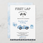 水エレガント色レース車の最初の誕生日パーティー 招待状 (正面/裏面)