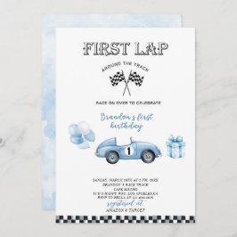 水エレガント色レース車の最初の誕生日パーティー 招待状