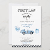 水エレガント色レース車の最初の誕生日パーティー 招待状 (正面)