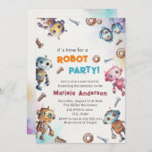 水エレガント色ロボット赤ちゃんシャワー 招待状 (正面/裏面)