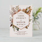 水エレガント色ロマンチックフローラ結婚金ゴールド 箔招待状 (立ち正面)