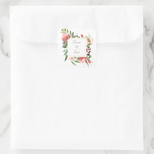 水エレガント色ローズブーケシール スクエアシール (バッグ)