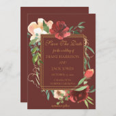 水エレガント色ローズブーケ金ゴールド枠 招待状 (正面/裏面)