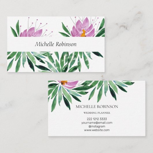 水エレガント色ロータスフラワープロフェッショナル 名刺 (正面/裏面)