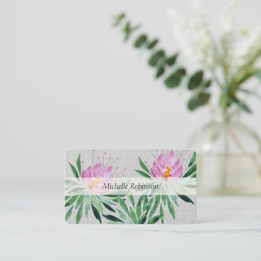 水エレガント色ロータスフラワープロフェッショナル 名刺 (スタンド正面)