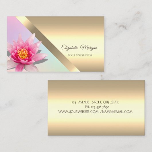 水エレガント色ロータスフラワーヨガインストラクター 名刺 (正面/裏面)