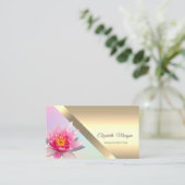 水エレガント色ロータスフラワーヨガインストラクター 名刺 (スタンド正面)