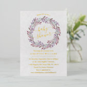 水エレガント色ローレルリースベビーシャワー実在 箔招待状 (立ち正面)