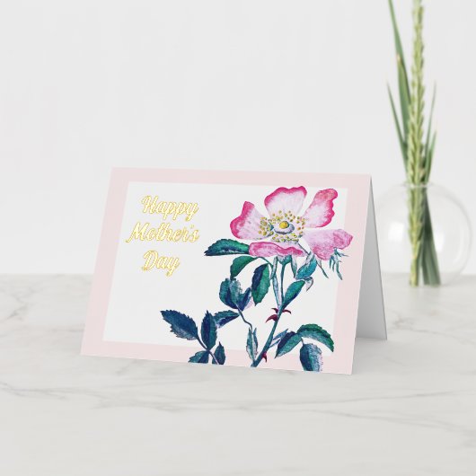 水エレガント色ワイルドバラ花母の日 箔グリーティングカード (正面)