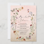 水エレガント色ワイルドフラワーと蝶の花 招待状 (正面)