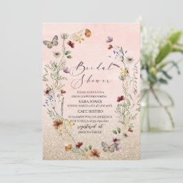 水エレガント色ワイルドフラワーと蝶の花 招待状