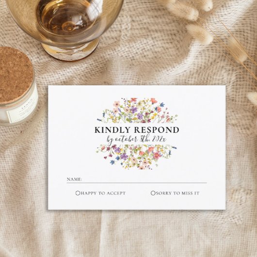 水エレガント色ワイルドフラワーウェディングRSVPカード 出欠カード
