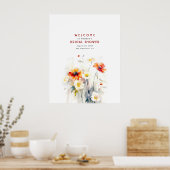 水エレガント色ワイルドフラワーウェルカムサイン ポスター (キッチン)