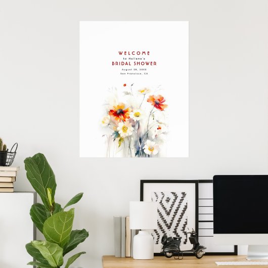 水エレガント色ワイルドフラワーウェルカムサイン ポスター (ホームオフィス)