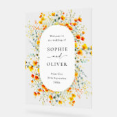 水エレガント色ワイルドフラワーウェルカム結婚ズ アクリルサイン (傾斜)