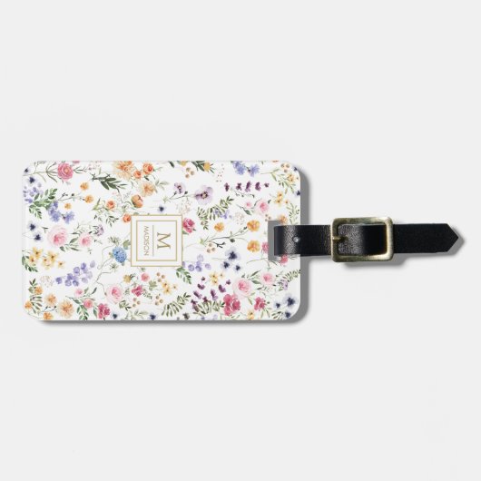 水エレガント色ワイルドフラワーガーデンモノグラム ラゲッジタグ (正面横)