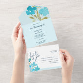 水エレガント色ワイルドフラワーシェードの青 オールインワン招待状 (貼ってはがせる)