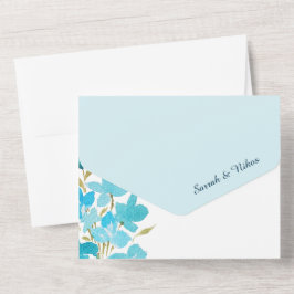 水エレガント色ワイルドフラワーシェードの青 オールインワン招待状