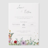 水エレガント色ワイルドフラワーシックフローラ結婚ズ ベラム紙招待状 (正面)
