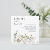 水エレガント色ワイルドフラワーズダスティブルー結婚ズ 招待状 (スタンド正面)