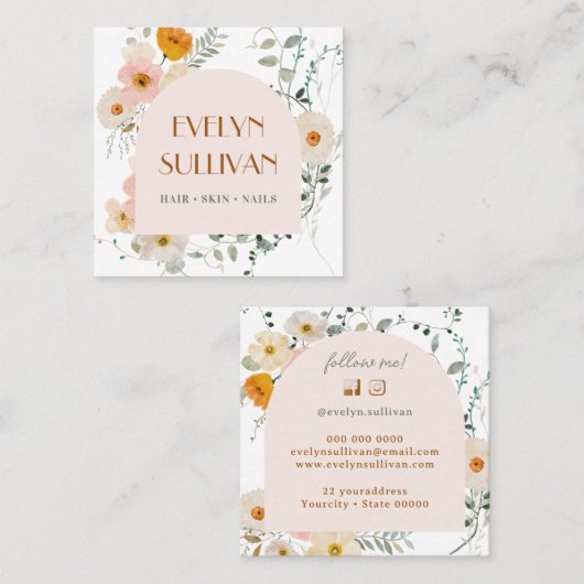 水エレガント色ワイルドフラワーズ名刺 スクエア名刺 (正面/裏面)