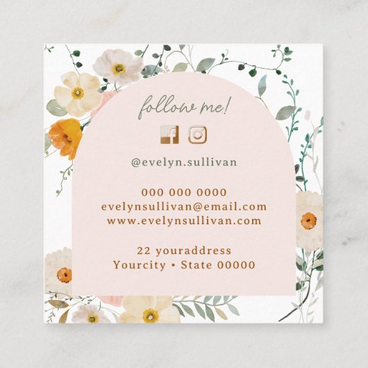 水エレガント色ワイルドフラワーズ名刺 スクエア名刺 (裏面)