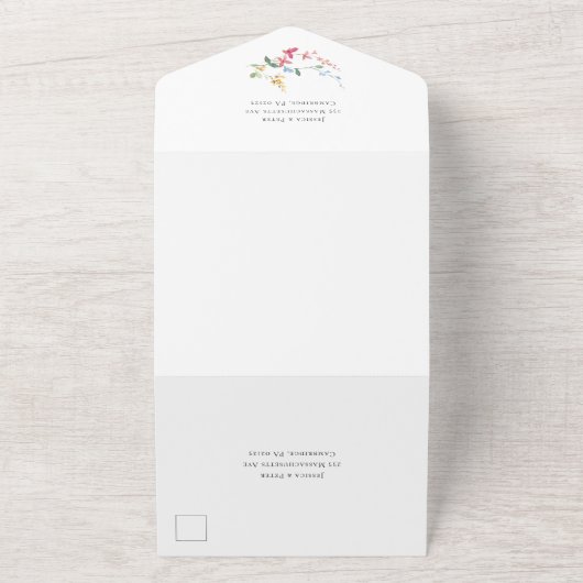 水エレガント色ワイルドフラワーズ結婚フローラ オールインワン招待状 (外側)