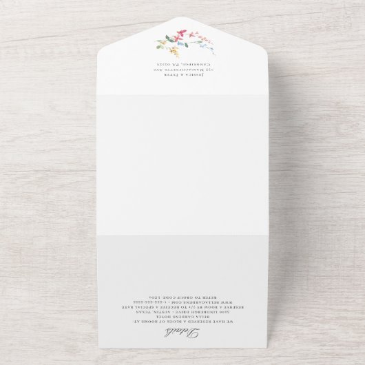 水エレガント色ワイルドフラワーズ結婚フローラ オールインワン招待状 (外側)