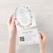 水エレガント色ワイルドフラワーズ結婚フローラ オールインワン招待状 (貼ってはがせる)