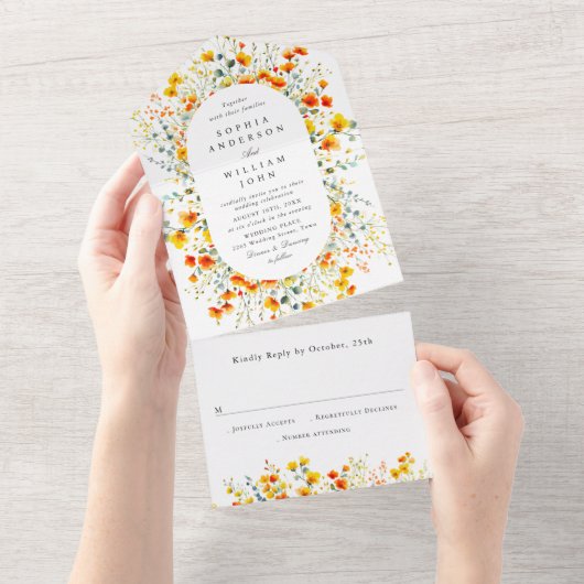 水エレガント色ワイルドフラワーズ結婚フローラ オールインワン招待状 (貼ってはがせる)