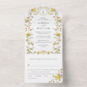 水エレガント色ワイルドフラワーズ結婚フローラ オールインワン招待状 (内側)