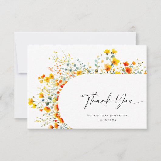 水エレガント色ワイルドフラワーズ結婚フローラ サンキューカード (正面)