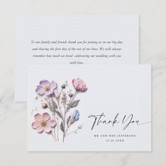 水エレガント色ワイルドフラワーズ結婚フローラ サンキューカード (正面/裏面)