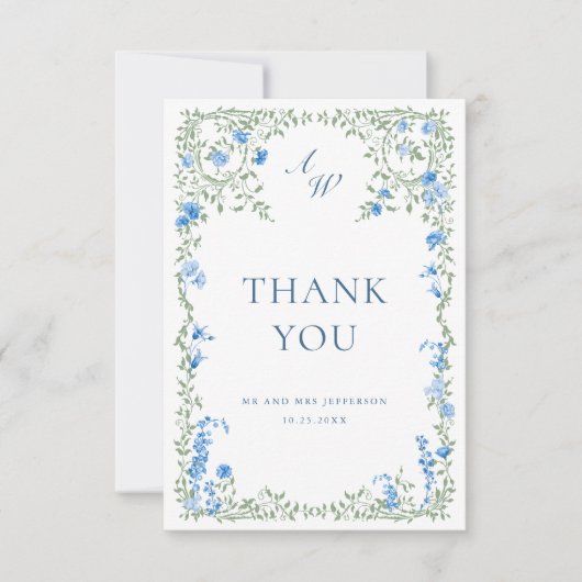 水エレガント色ワイルドフラワーズ結婚フローラ サンキューカード (正面)