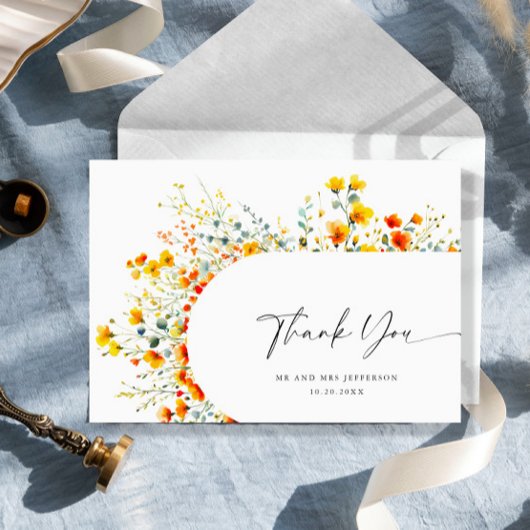 水エレガント色ワイルドフラワーズ結婚フローラ サンキューカード